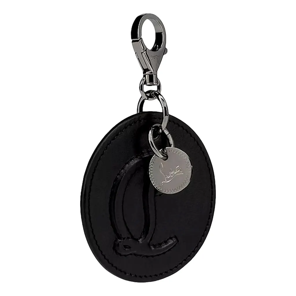 Christian Louboutin Round Leather Logo Black Bag Charm Keychain Black Leather Never worn - Inside View