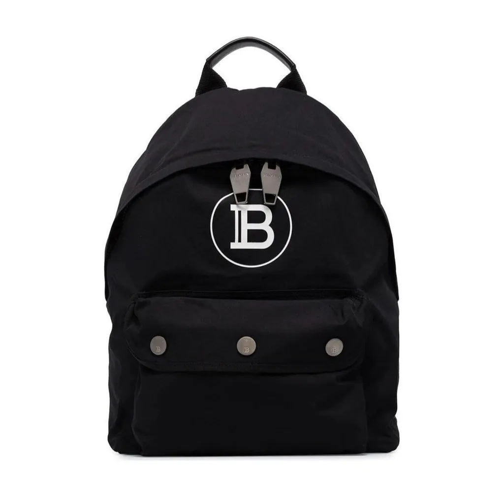 Balmain B-Back Black Nylon White Logo Backpack Black Leather Never worn - Back View