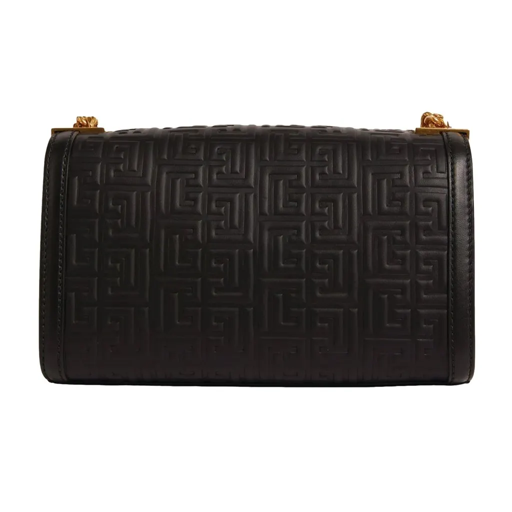 Balmain 1945 Black Leather Embossed Flap Medium Shoulder Bag Black Leather Never worn - Box View