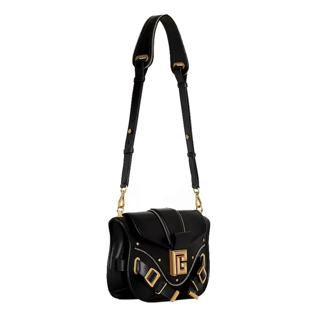 Balmain Balmain Blaze Black Smooth Calf Leather Medium Flap Shoulder Bag Black Leather Never worn - Back View