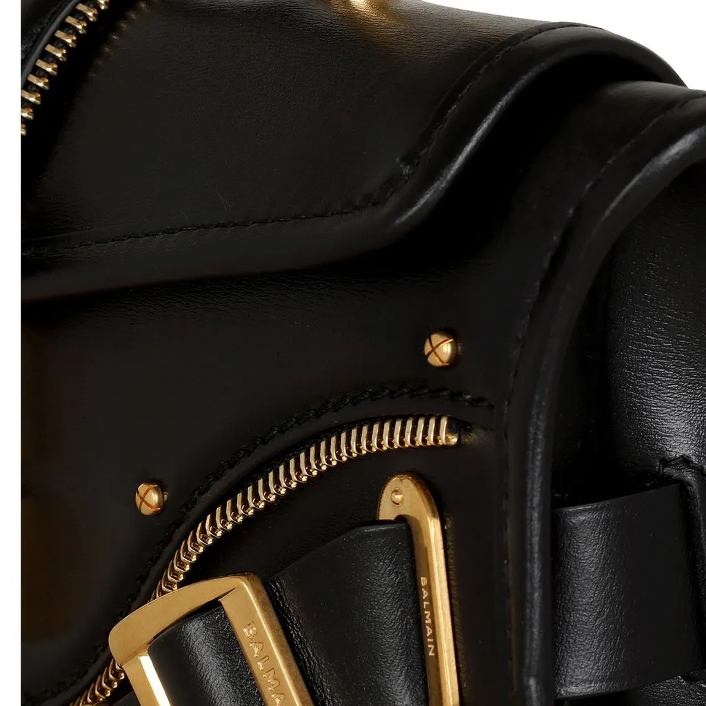 Balmain Balmain Blaze Black Smooth Calf Leather Medium Flap Shoulder Bag Black Leather Never worn - Box View