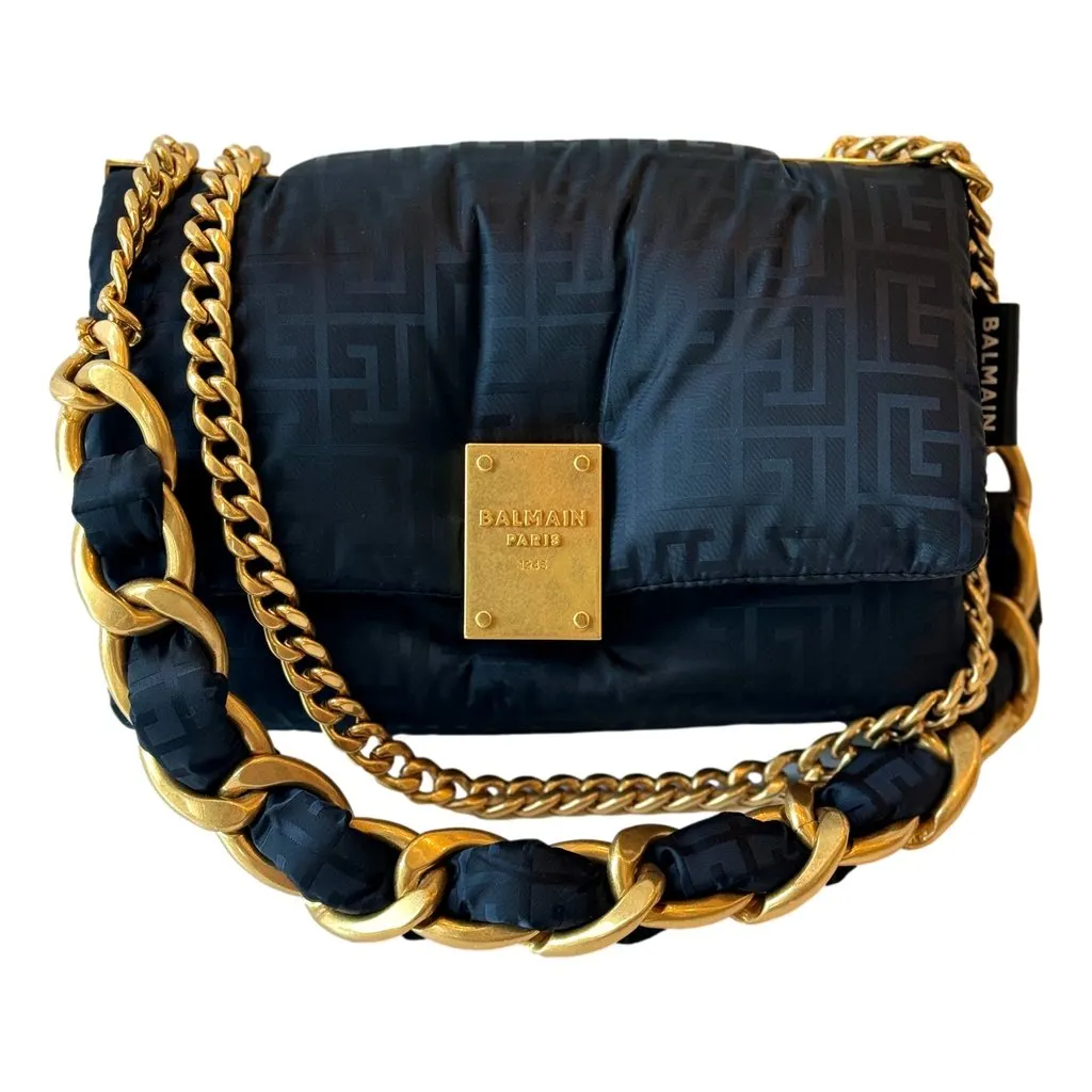 Balmain 1945 Nylon Monogram Flap Crossbody Shoulder Bag Black Small Black Leather Never worn - Back View
