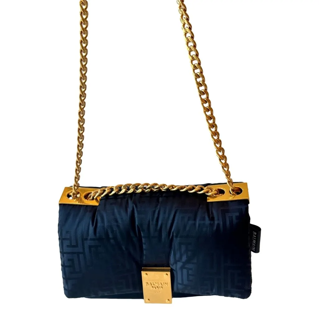 Balmain 1945 Nylon Monogram Flap Crossbody Shoulder Bag Black Small Black Leather Never worn - Box View