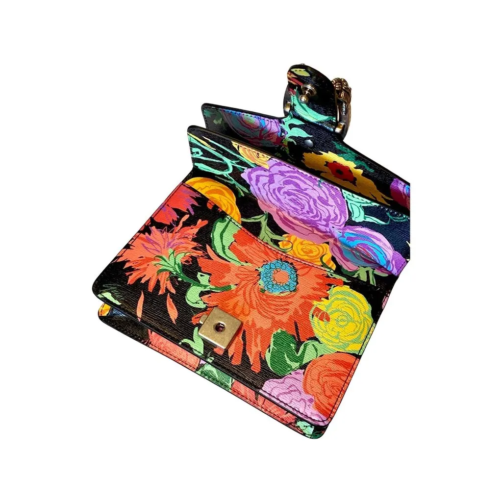 Gucci x Ken Scott Dionysus Small Shoulder Bag Floral Print Leather Black Leather Never worn - Inside View