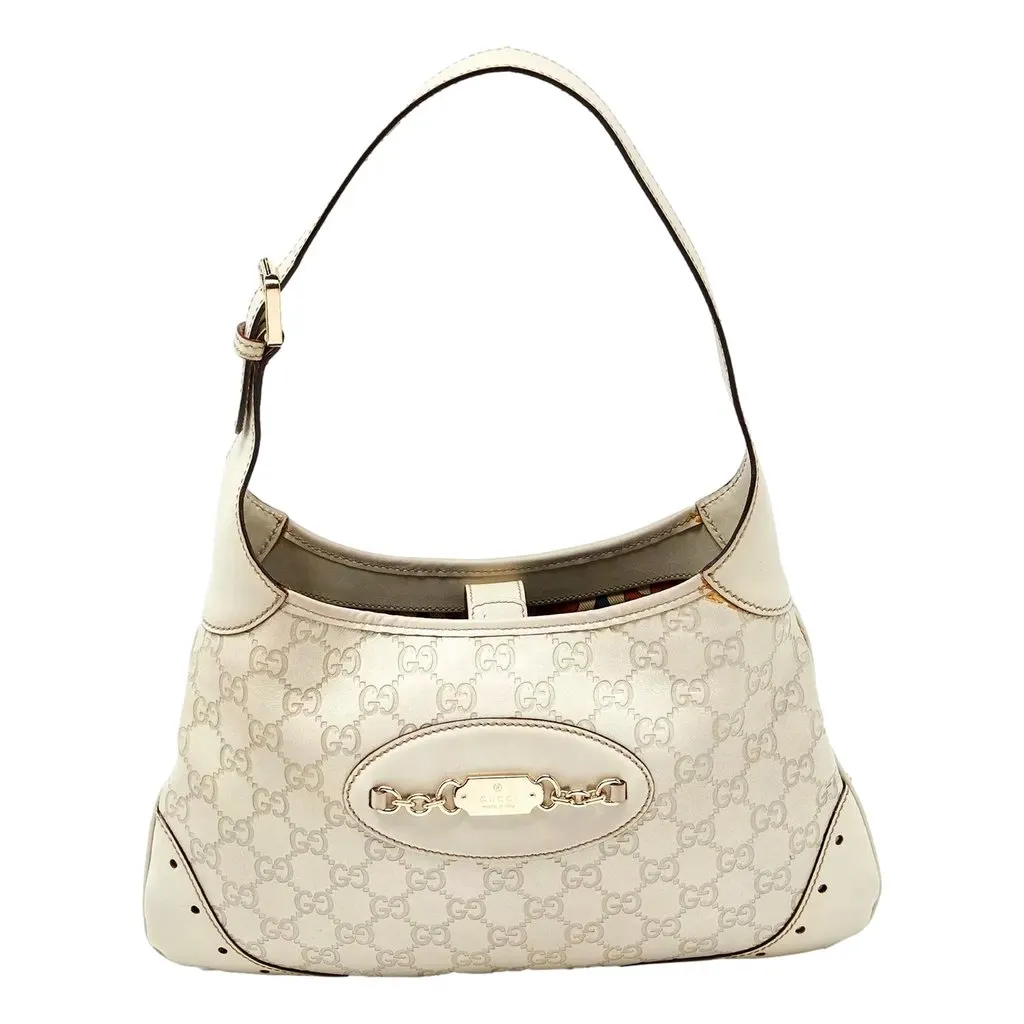 Gucci Guccissima Jackie O Punch Hobo Handbag Logo White Leather Pre-Owned White Leather Good - Front View