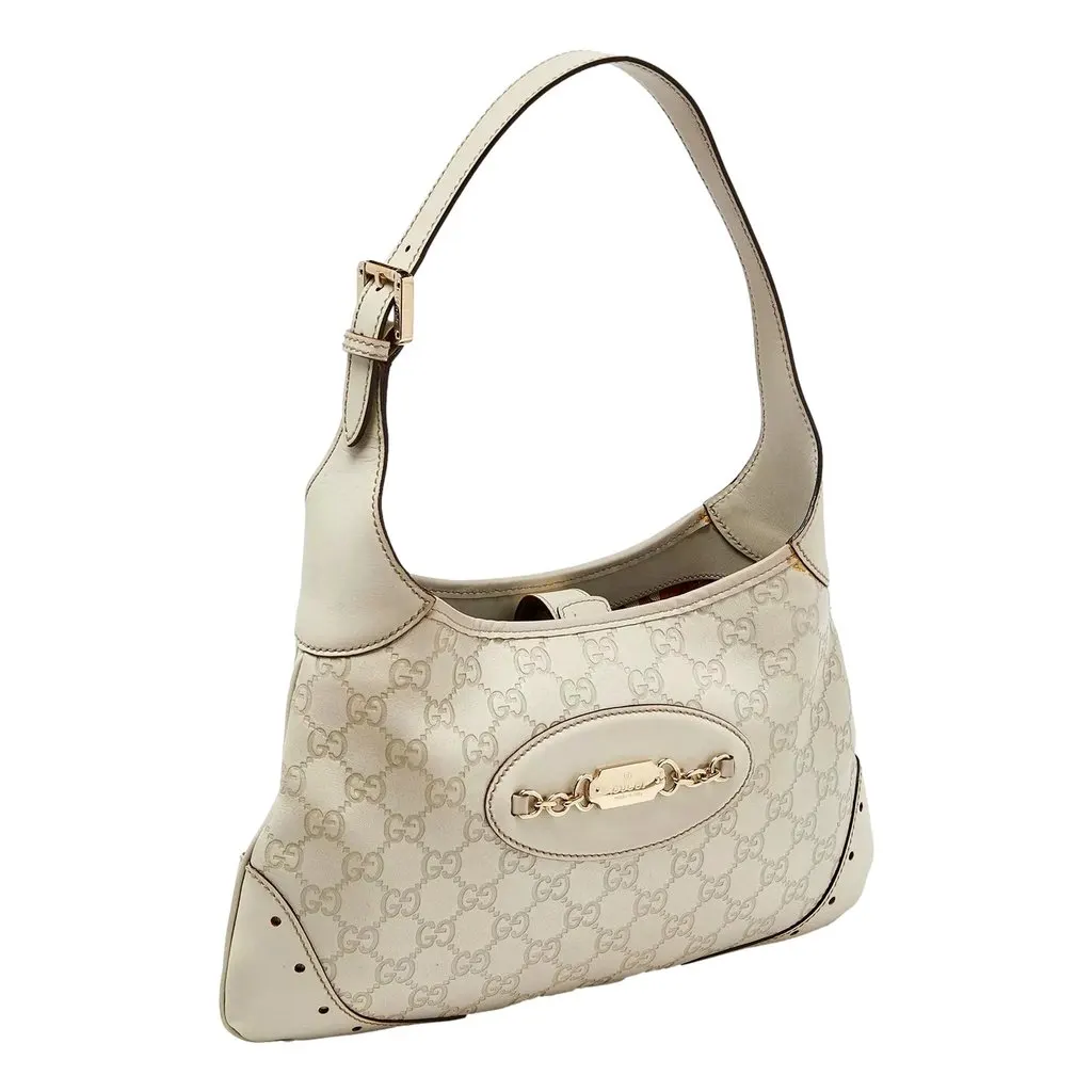 Gucci Guccissima Jackie O Punch Hobo Handbag Logo White Leather Pre-Owned White Leather Good - Back View