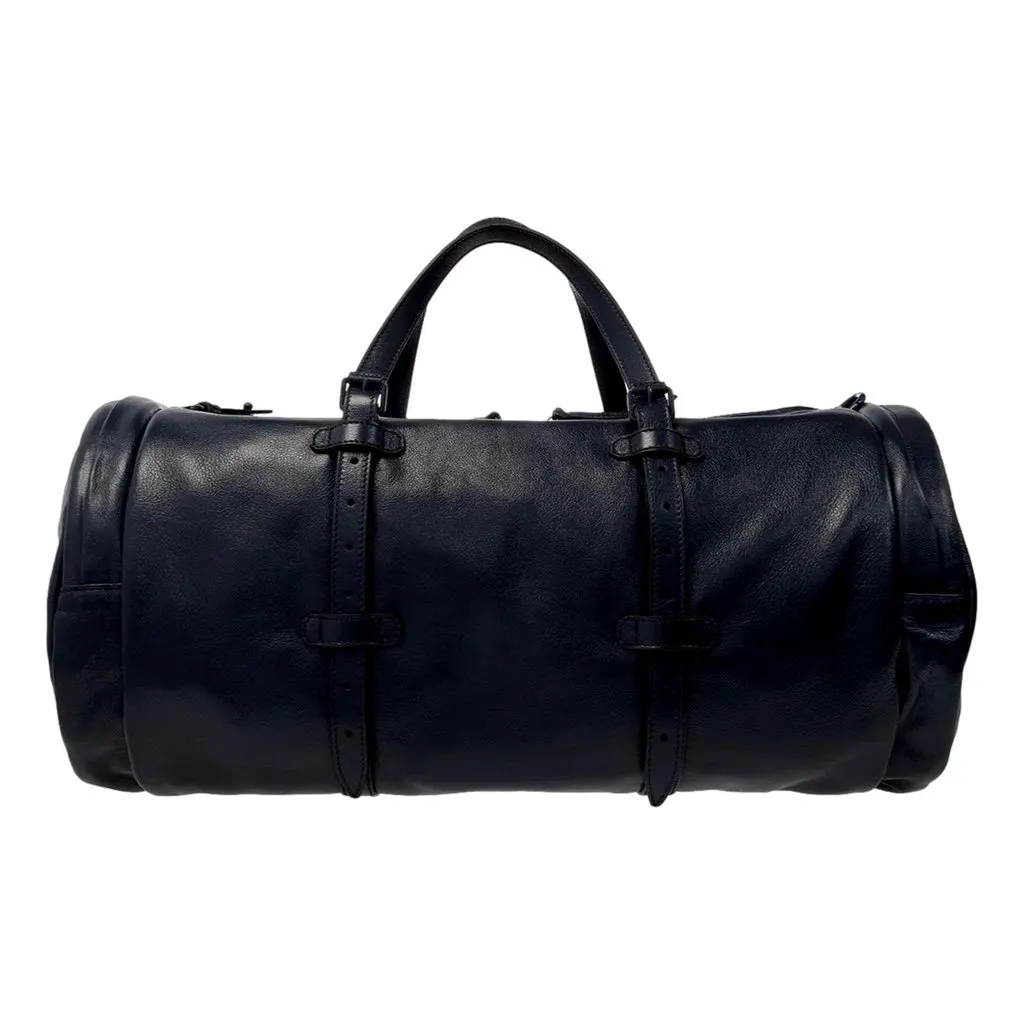 Gucci GG Logo Deep Blue Buffalo Leather Duffle Tote with Strap Blue Leather Never worn - Back View
