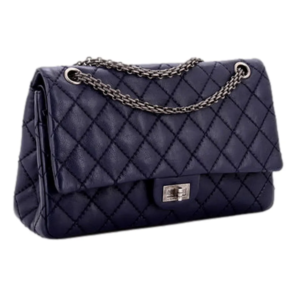 Chanel Reissue 2.55 226 Navy Caviar Leather Quilted Flap Bag Silver Chain Navy Leather Good - Back View