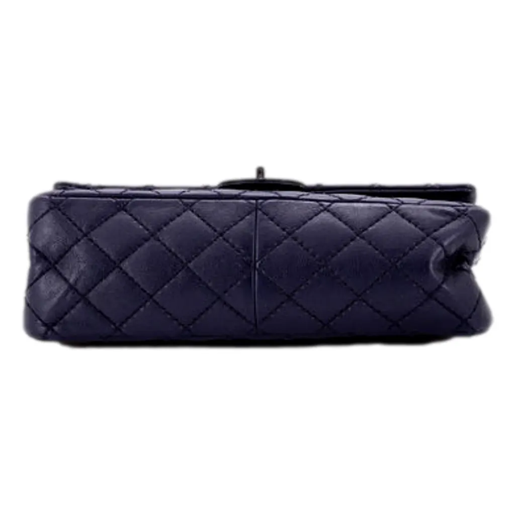 Chanel Reissue 2.55 226 Navy Caviar Leather Quilted Flap Bag Silver Chain Navy Leather Good - Inside View