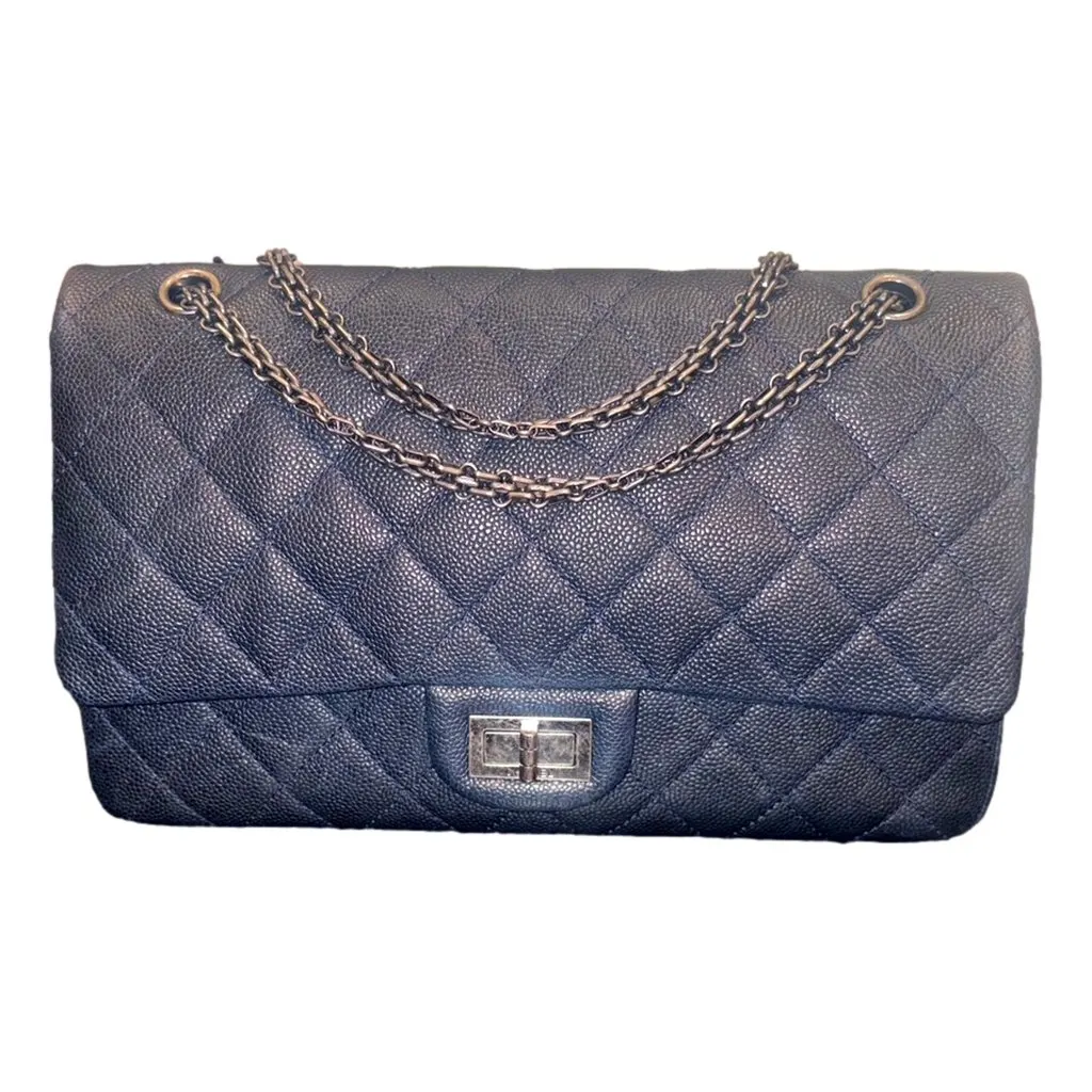 Chanel Reissue 2.55 226 Navy Caviar Leather Quilted Flap Bag Silver Chain Navy Leather Good - Box View