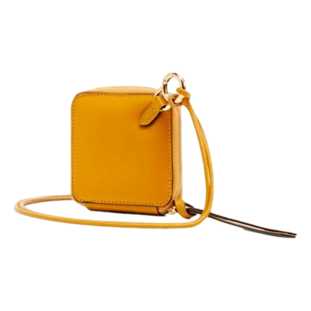 Fendi FF Cube Embossed Small Zip Wallet Yellow Leather with Strap Yellow Leather Never worn - Back View