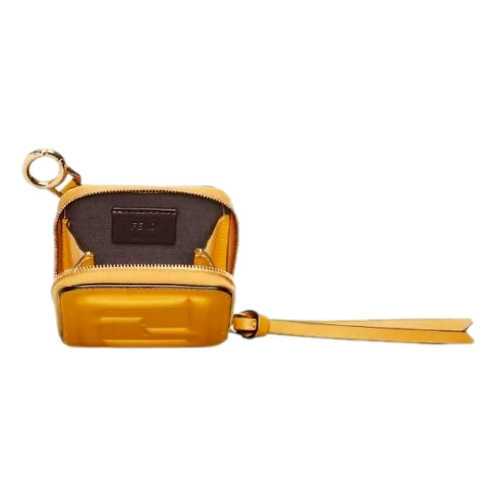 Fendi FF Cube Embossed Small Zip Wallet Yellow Leather with Strap Yellow Leather Never worn - Inside View