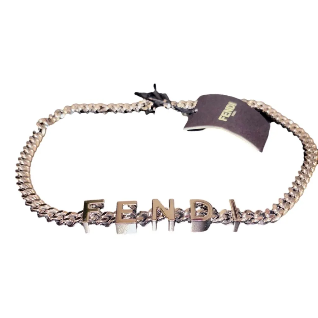 Fendi Lettering Silver Chain Statement Belt Size 65 Grey Never worn - Back View