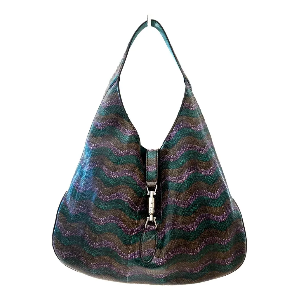 Gucci Jackie Python Leather Green Purple Large Shoulder Bag Purple Leather Never worn - Front View