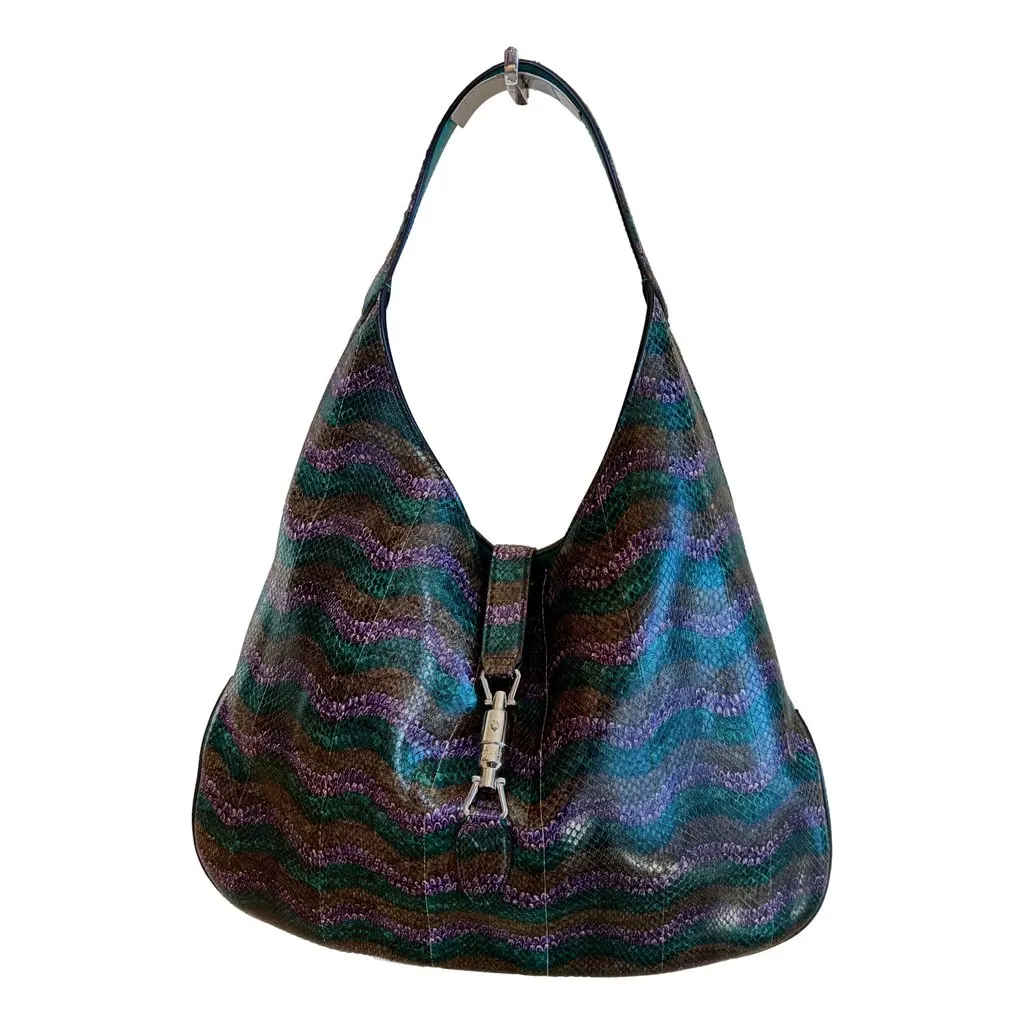 Gucci Jackie Python Leather Green Purple Large Shoulder Bag Purple Leather Never worn - Back View