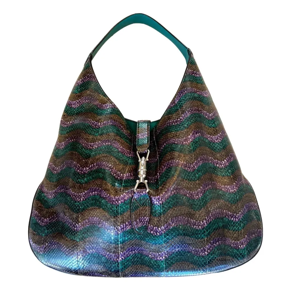 Gucci Jackie Python Leather Green Purple Large Shoulder Bag Purple Leather Never worn - Inside View