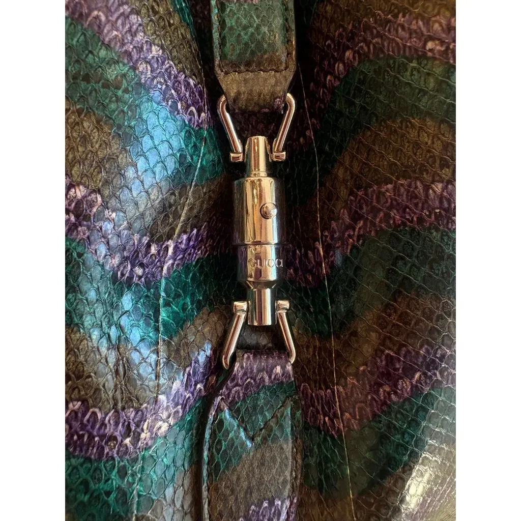 Gucci Jackie Python Leather Green Purple Large Shoulder Bag Purple Leather Never worn - Model View
