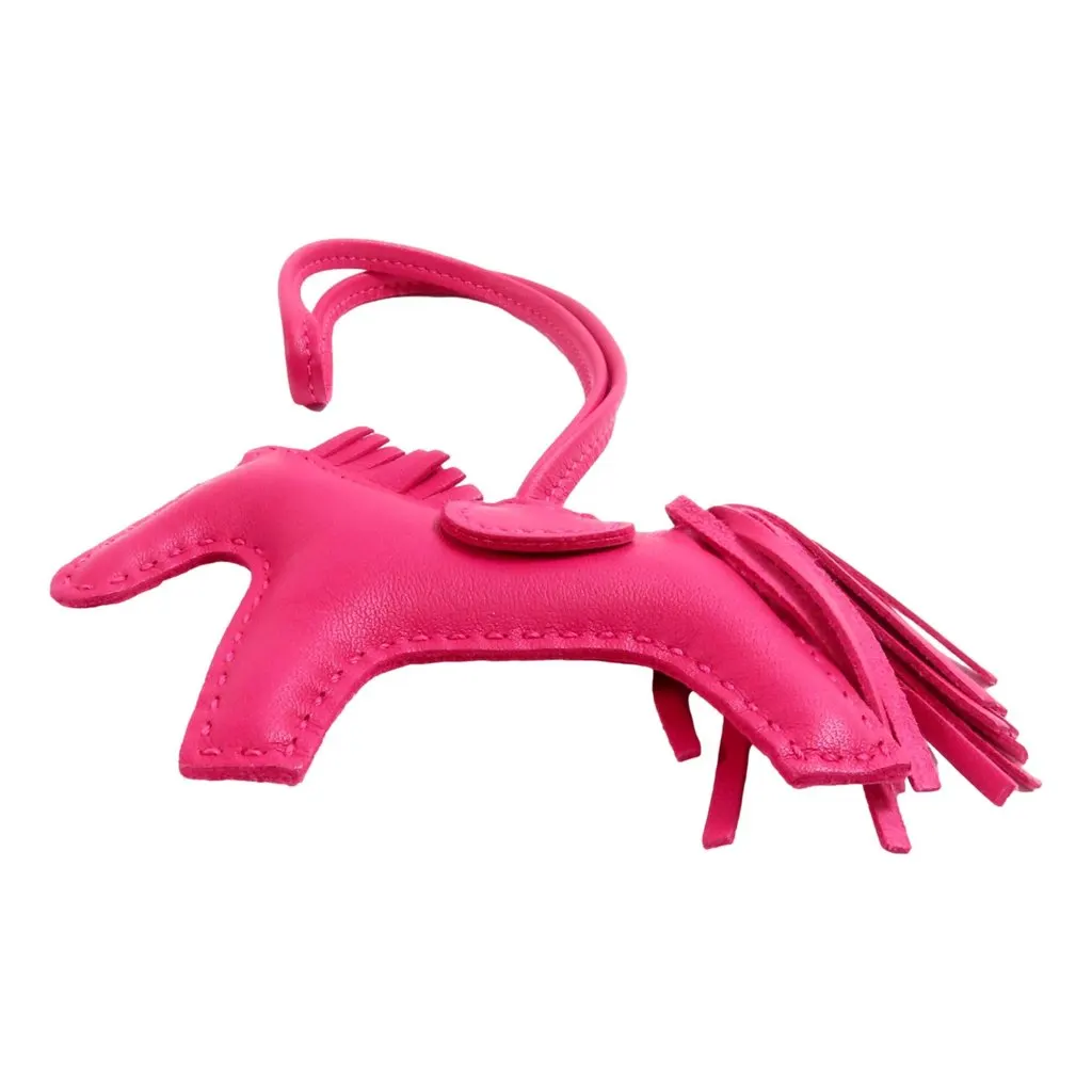 Hermès Rodeo Pink Soft Leather Horse Charm Keychain Pink Leather Good - Model View