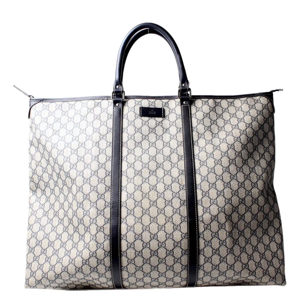 Gucci GG Supreme Coated Canvas Blue Extra Large Joy Tote Overnight Bag Blue Leather Good - Front View
