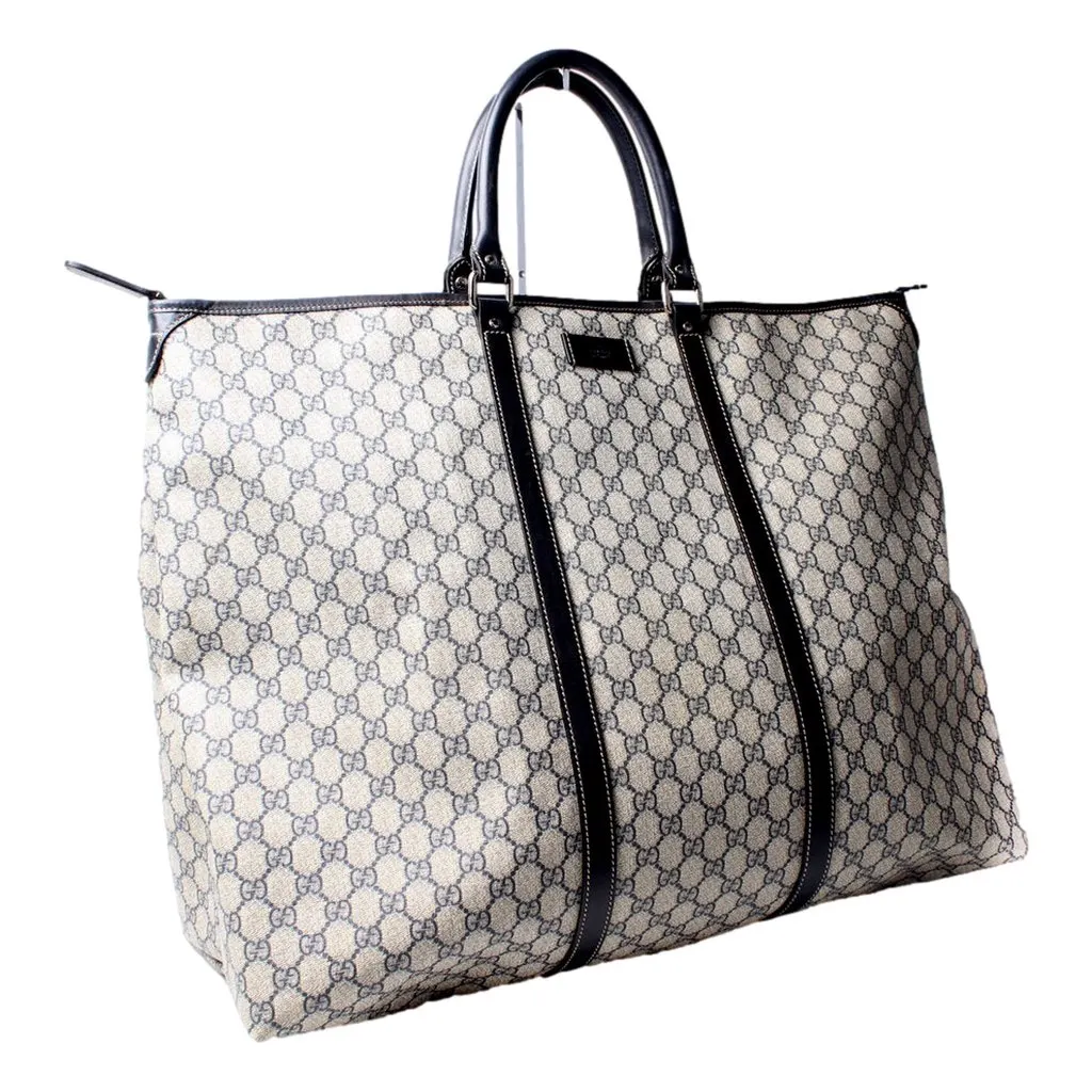 Gucci GG Supreme Coated Canvas Blue Extra Large Joy Tote Overnight Bag Blue Leather Good - Back View