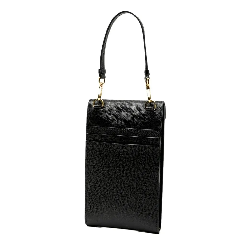Prada Saffiano Lux Black Top Handle Chain Strap Mini Bag Black Leather Good - Back View