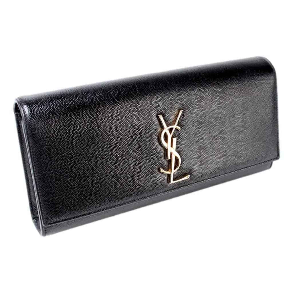 Saint Laurent Saint Laurent Cassandre Classic Monogram Black Leather Clutch Black Leather Good - Back View