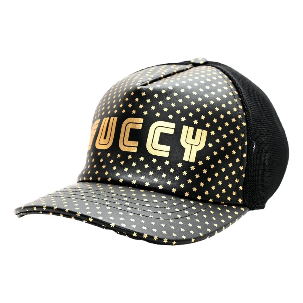 Gucci x Sega Guccy Stars Black Gold Leather Hat XL Black Leather Good - Back View