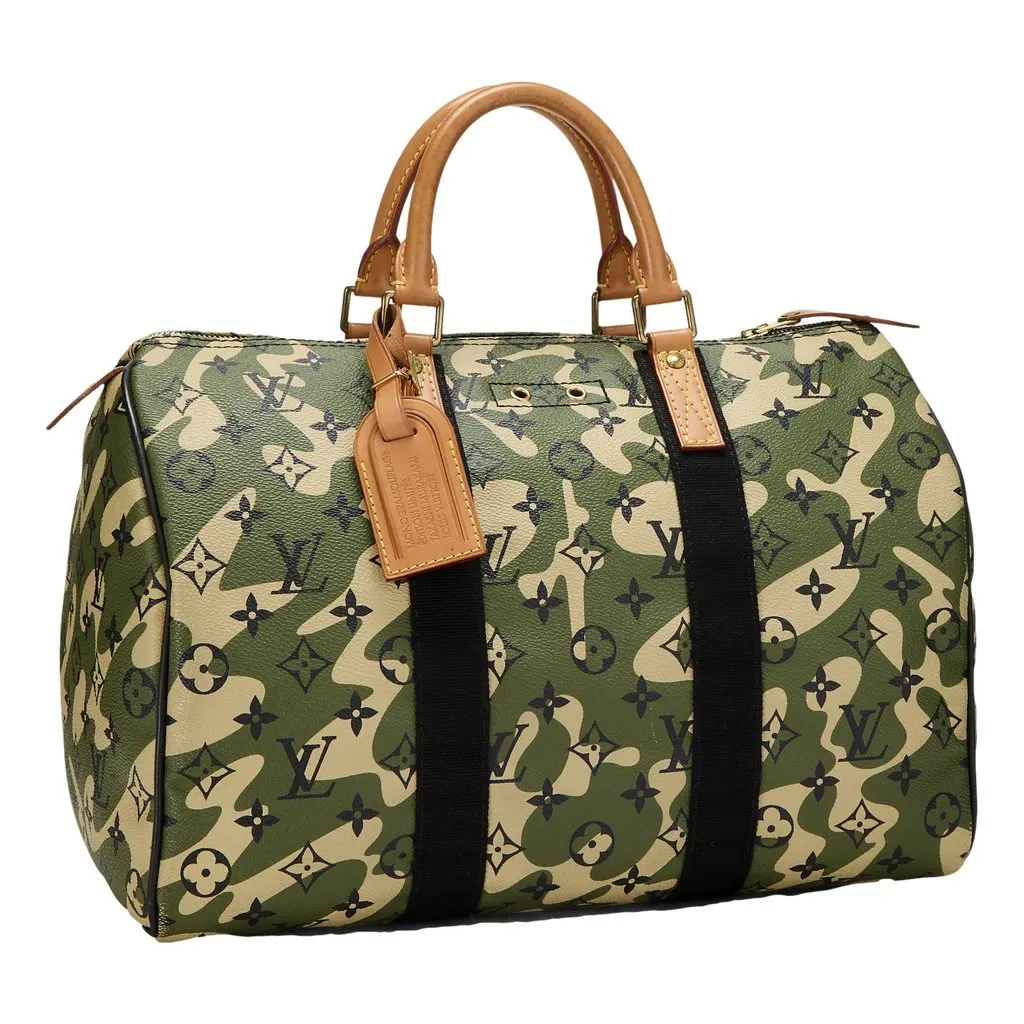 Louis Vuitton x Takashi Murakami Monogramouflage Speedy 35 Duffle Handbag Green Leather Good - Back View