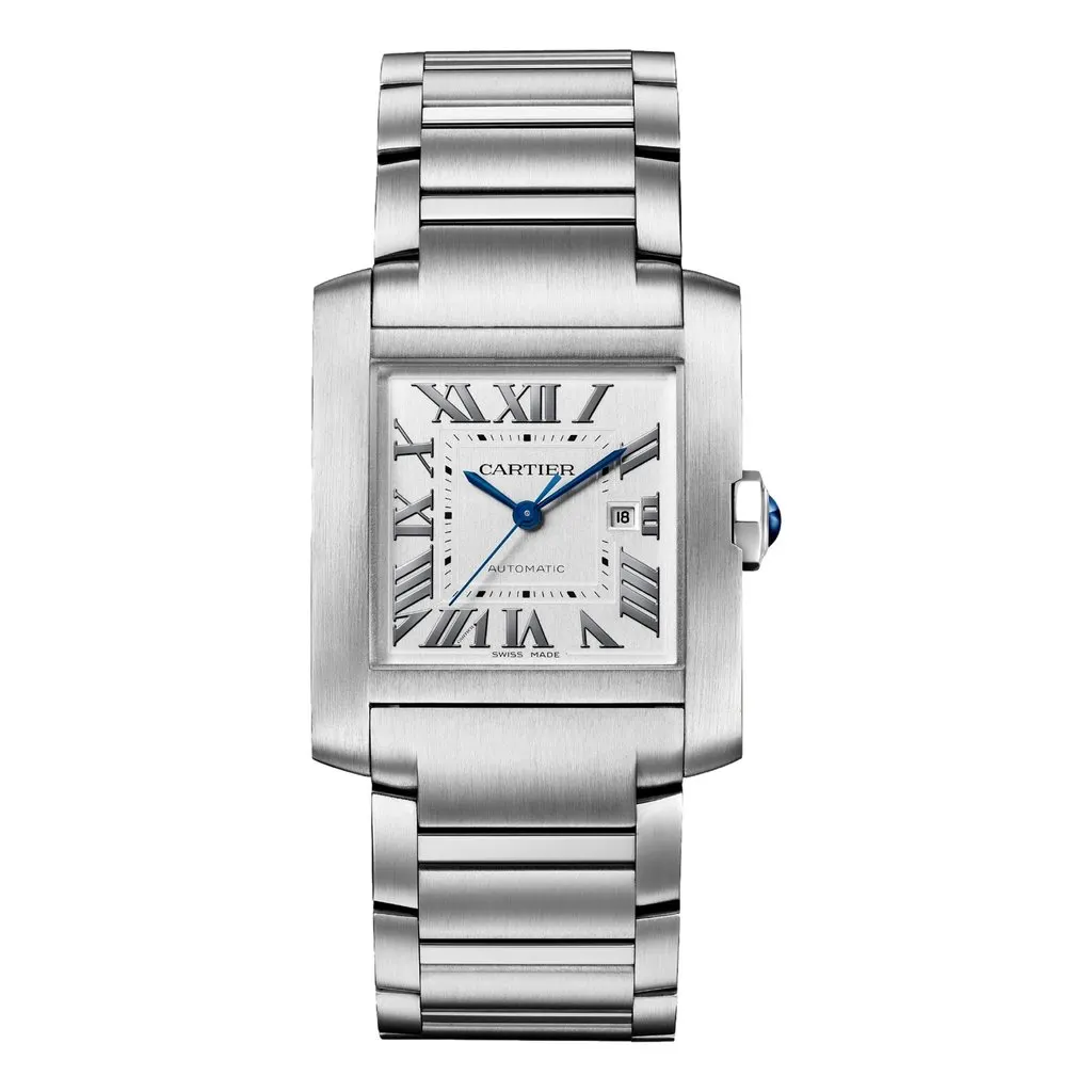 Cartier Tank Francaise Automatic 36.7mm Stainless Steel Watch Large Model White Good - Front View