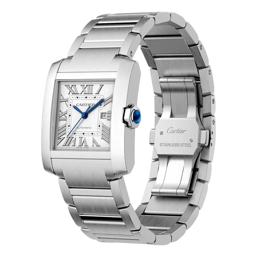 Cartier Tank Francaise Automatic 36.7mm Stainless Steel Watch Large Model White Good - Back View