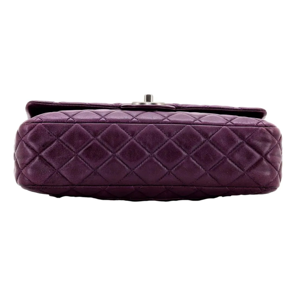 Chanel Chanel Classic Flap Shoulder Bag in Purple Soft Lambskin Leather with Chain Strap Purple Leather Good - Model View
