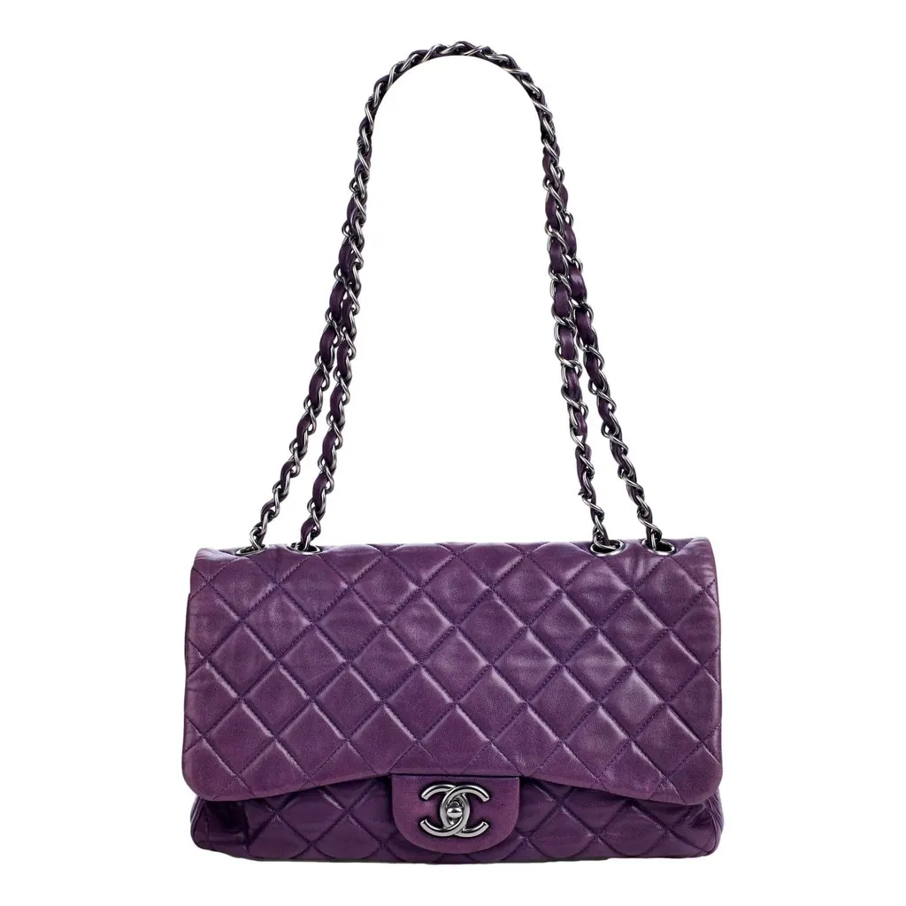 Chanel Chanel Classic Flap Shoulder Bag in Purple Soft Lambskin Leather with Chain Strap Purple Leather Good - Box View