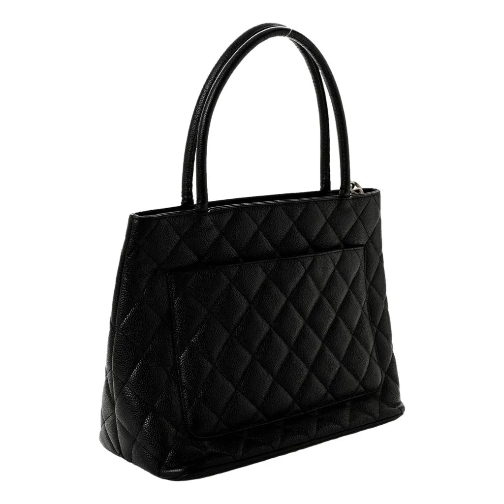 Chanel Medallion Tote in Black Quilted Caviar Leather Black Leather Good - Back View