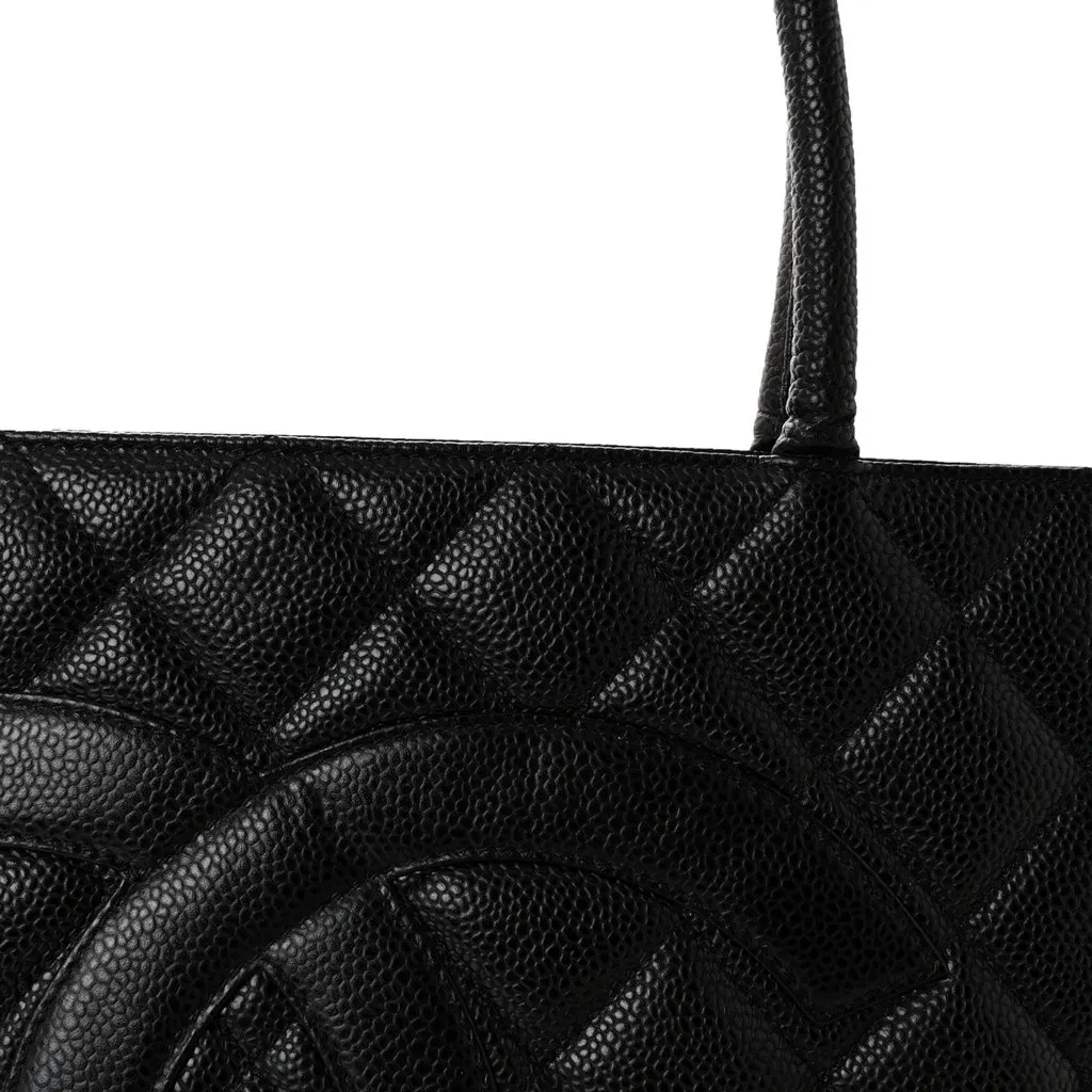 Chanel Medallion Tote in Black Quilted Caviar Leather Black Leather Good - Model View