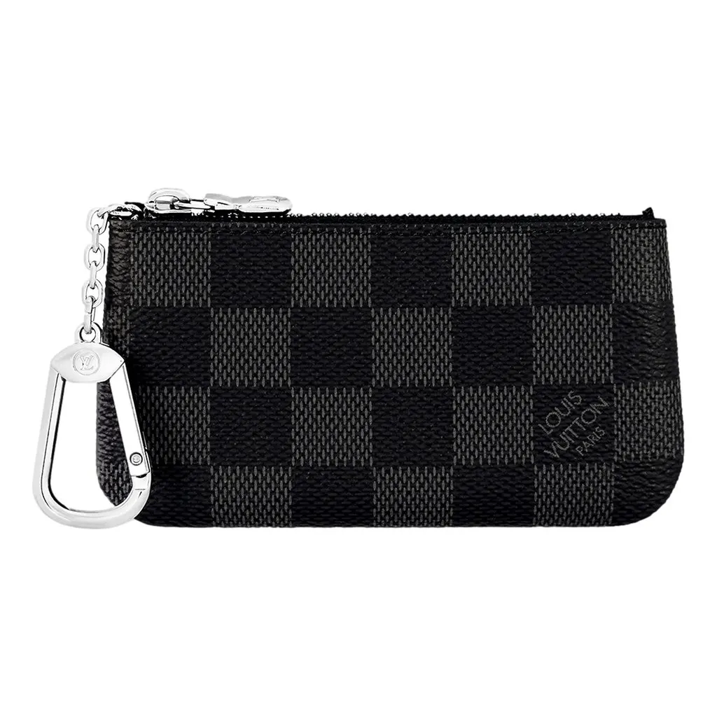 Louis Vuitton Key Pouch Damier Graphite Canvas Black Leather Good - Front View