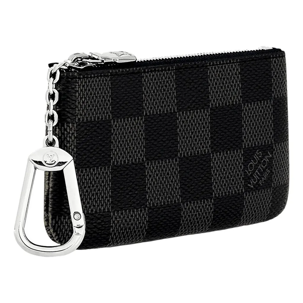 Louis Vuitton Key Pouch Damier Graphite Canvas Black Leather Good - Model View