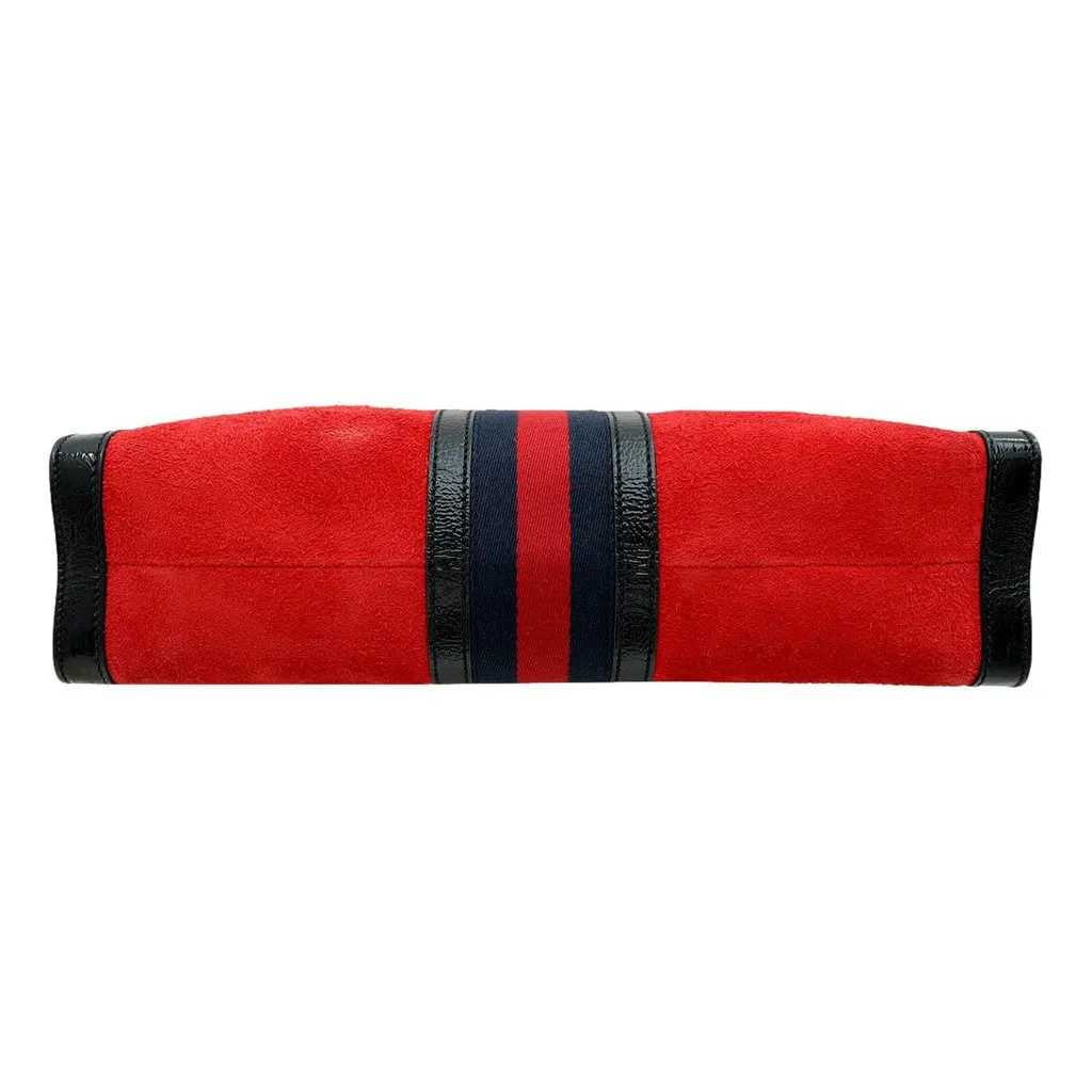 Gucci Ophidia Bicolor Red Suede Black Leather Slip Handle Tote Bag Red Suede Good - Inside View