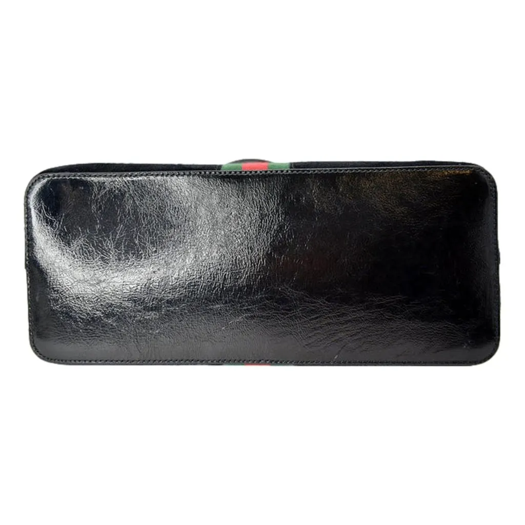 Gucci Ophidia Dome Black Suede Web Stripe Top Handle Satchel Black Suede Good - Model View