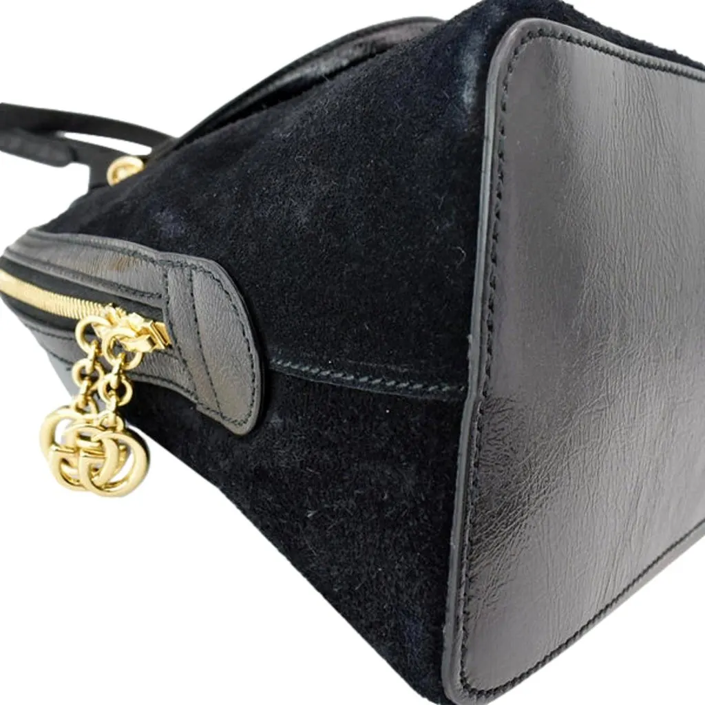 Gucci Ophidia Dome Black Suede Web Stripe Top Handle Satchel Black Suede Good - Box View