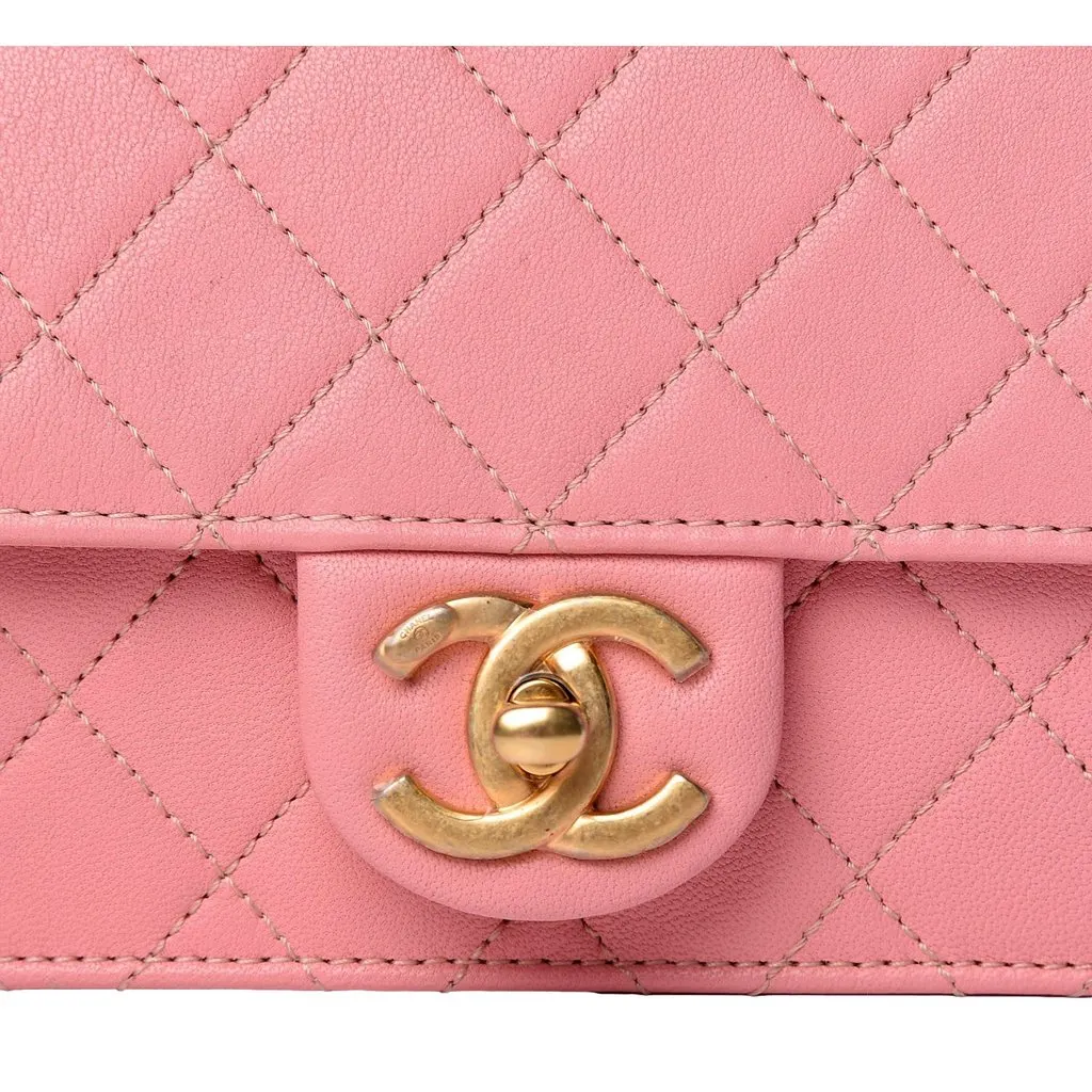 Chanel Pink Quilted Lambksin Pearl Chain Crossbody Handbag Pink Leather Good - Model View