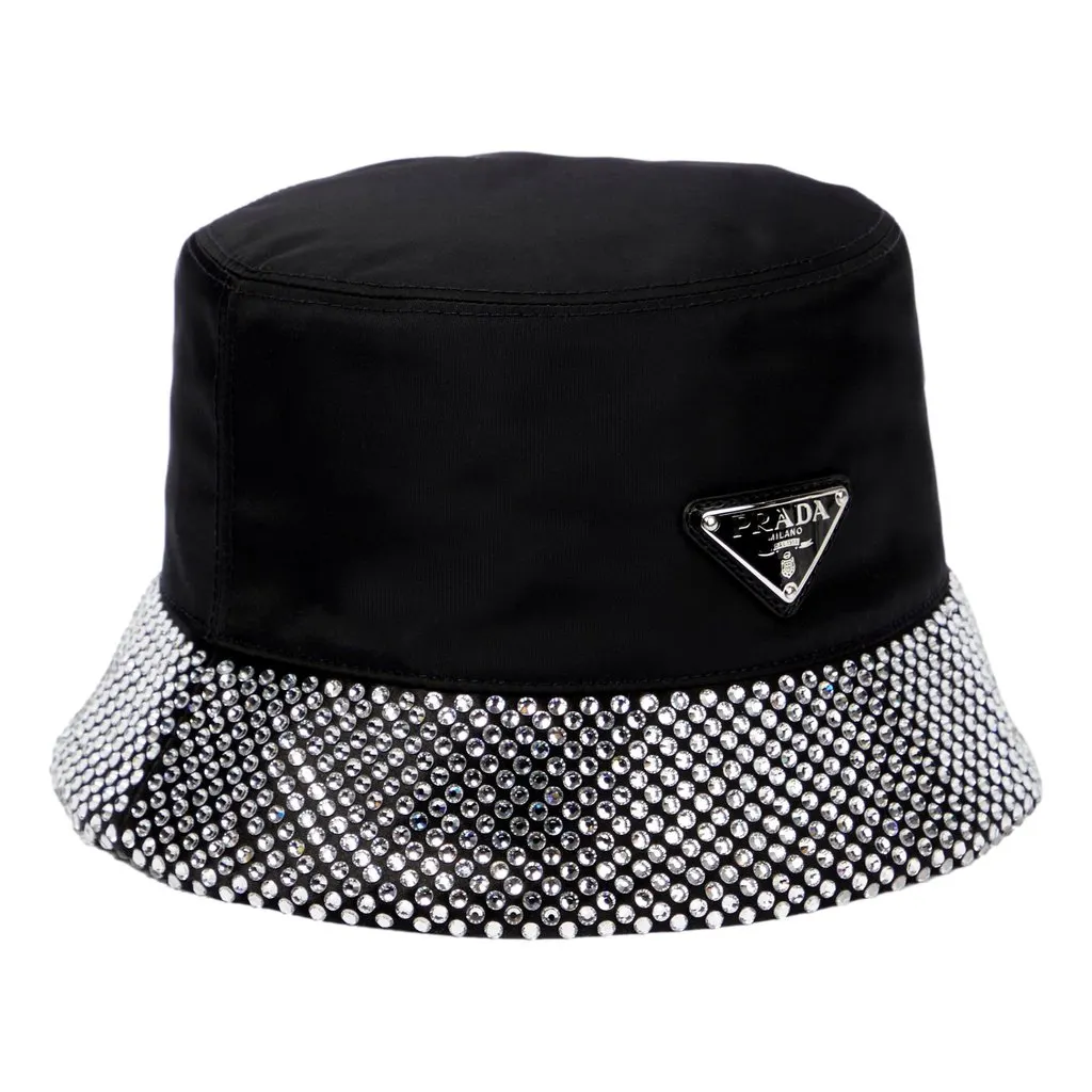 Prada Re-Nylon Crystal Embellished Bucket Hat Black Black Never worn - Front View