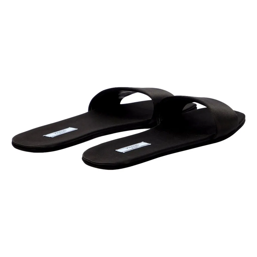 Prada Prada Black Silk Satin Slides with Matching Travel Case Holder Black Satin Never worn - Inside View
