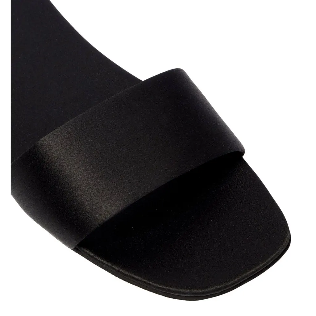 Prada Prada Black Silk Satin Slides with Matching Travel Case Holder Black Satin Never worn - Model View