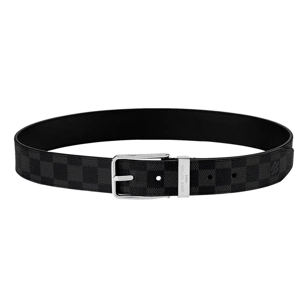 Louis Vuitton Louis Vuitton Pont Neuf 35mm Belt Damier Graphite Canvas 95 Black Leather Good - Front View