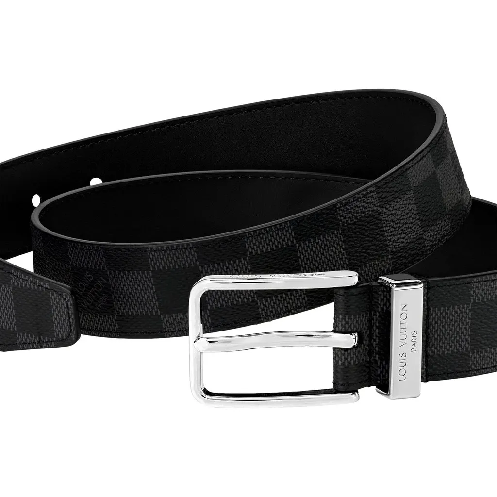 Louis Vuitton Louis Vuitton Pont Neuf 35mm Belt Damier Graphite Canvas 95 Black Leather Good - Model View