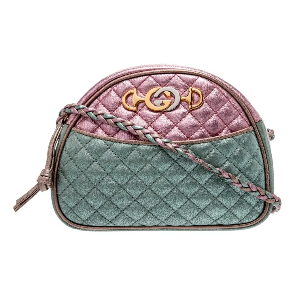 Gucci Mini Zumi Quilted Nappa Trapuntata Metallic Dome Crossbody Bag Pink and Blue Pink Leather Good - Front View