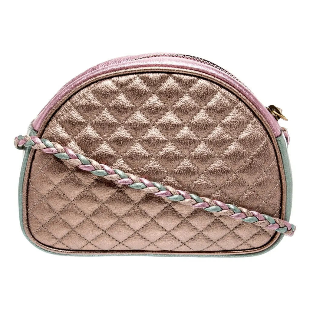 Gucci Mini Zumi Quilted Nappa Trapuntata Metallic Dome Crossbody Bag Pink and Blue Pink Leather Good - Inside View
