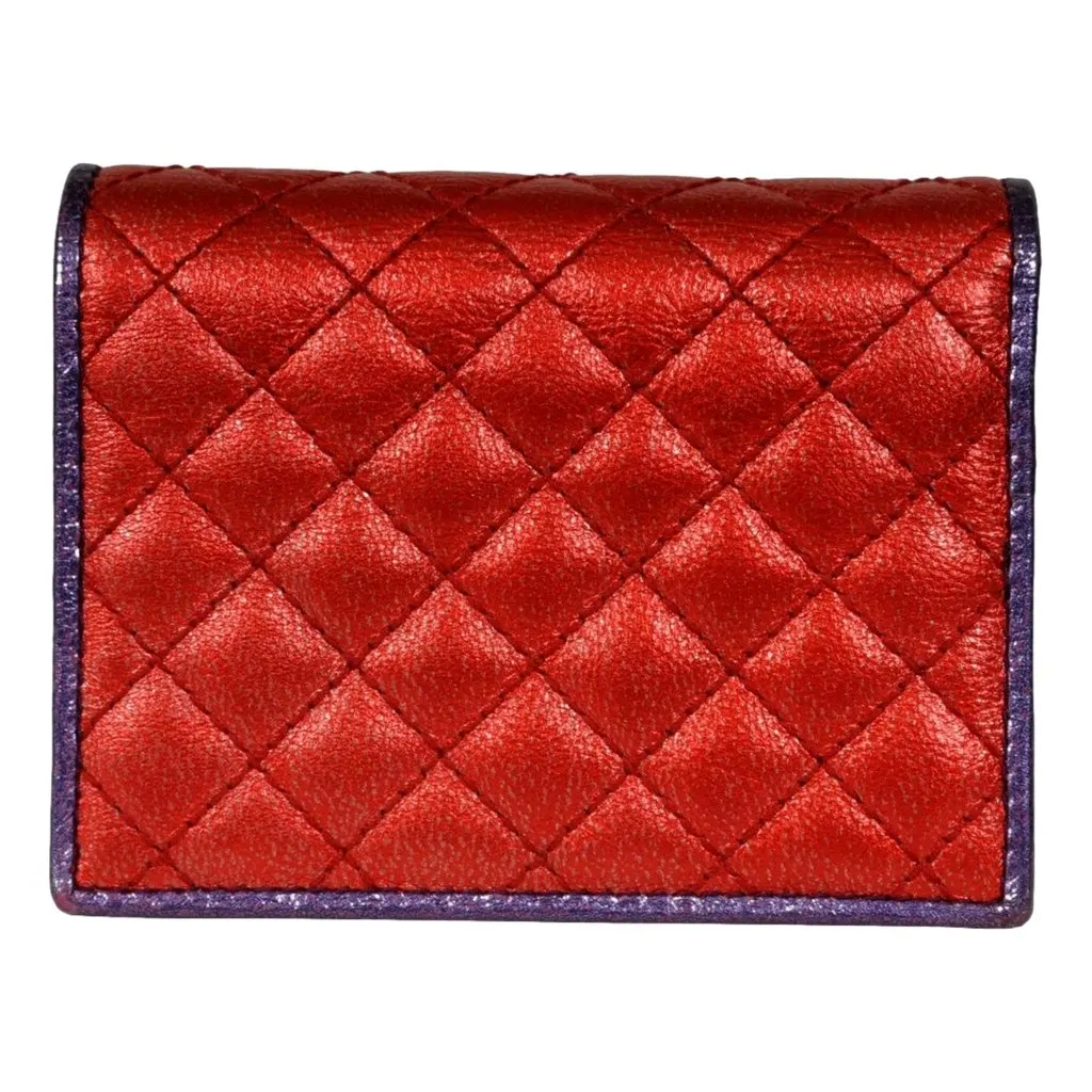 Gucci Zumi Nappa Trapunata Quilted Card Case Wallet Metallic Red Purple Red Leather Good - Back View