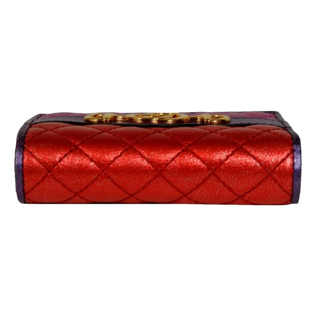 Gucci Zumi Nappa Trapunata Quilted Card Case Wallet Metallic Red Purple Red Leather Good - Inside View