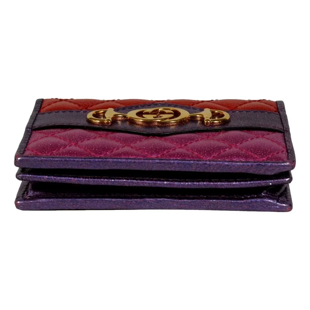 Gucci Zumi Nappa Trapunata Quilted Card Case Wallet Metallic Red Purple Red Leather Good - Model View